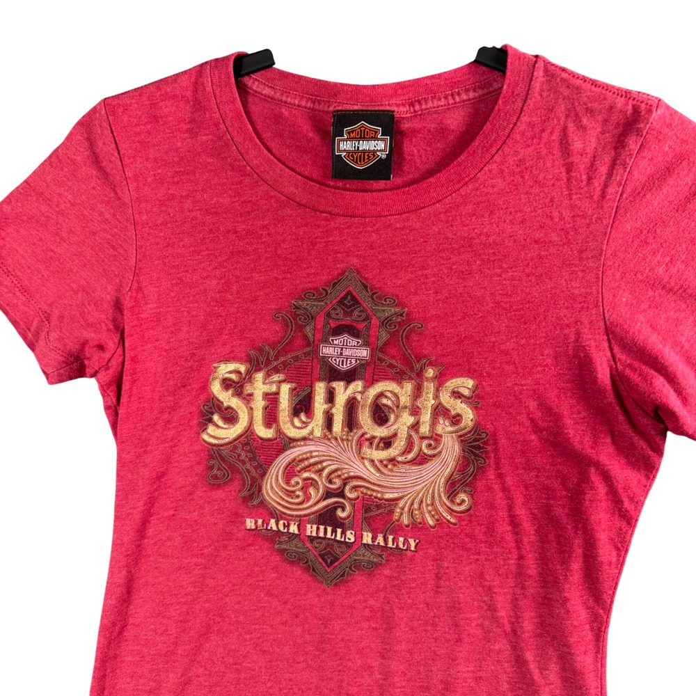 Harley Davidson Sturgis Rally Graphic Tee Pink‎ Y2K Biker Chic Women's S
